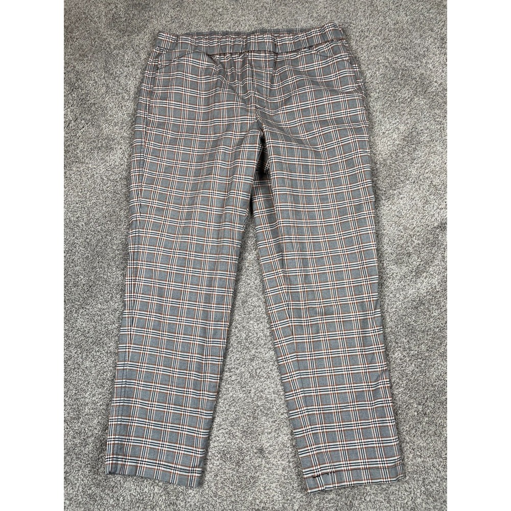 Lands End Pants Womens 14 Brown Plaid Elastic Pull On Ankle Dark Academia Preppy